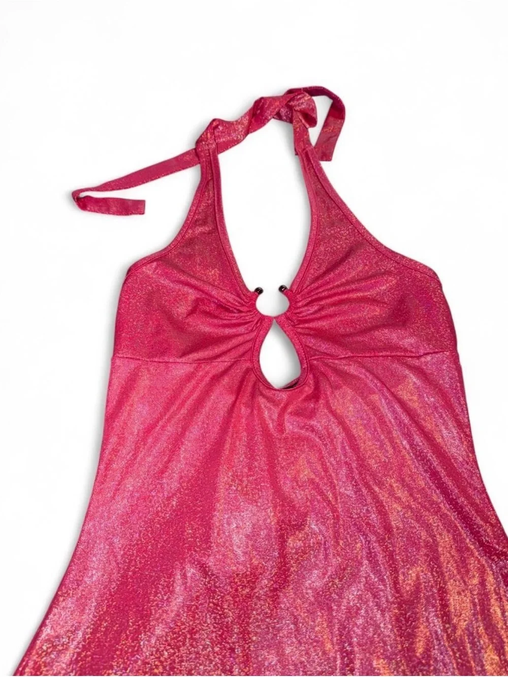 Pink Halter Keyhole Shimmer Mini Dress - Picture 2 of 3